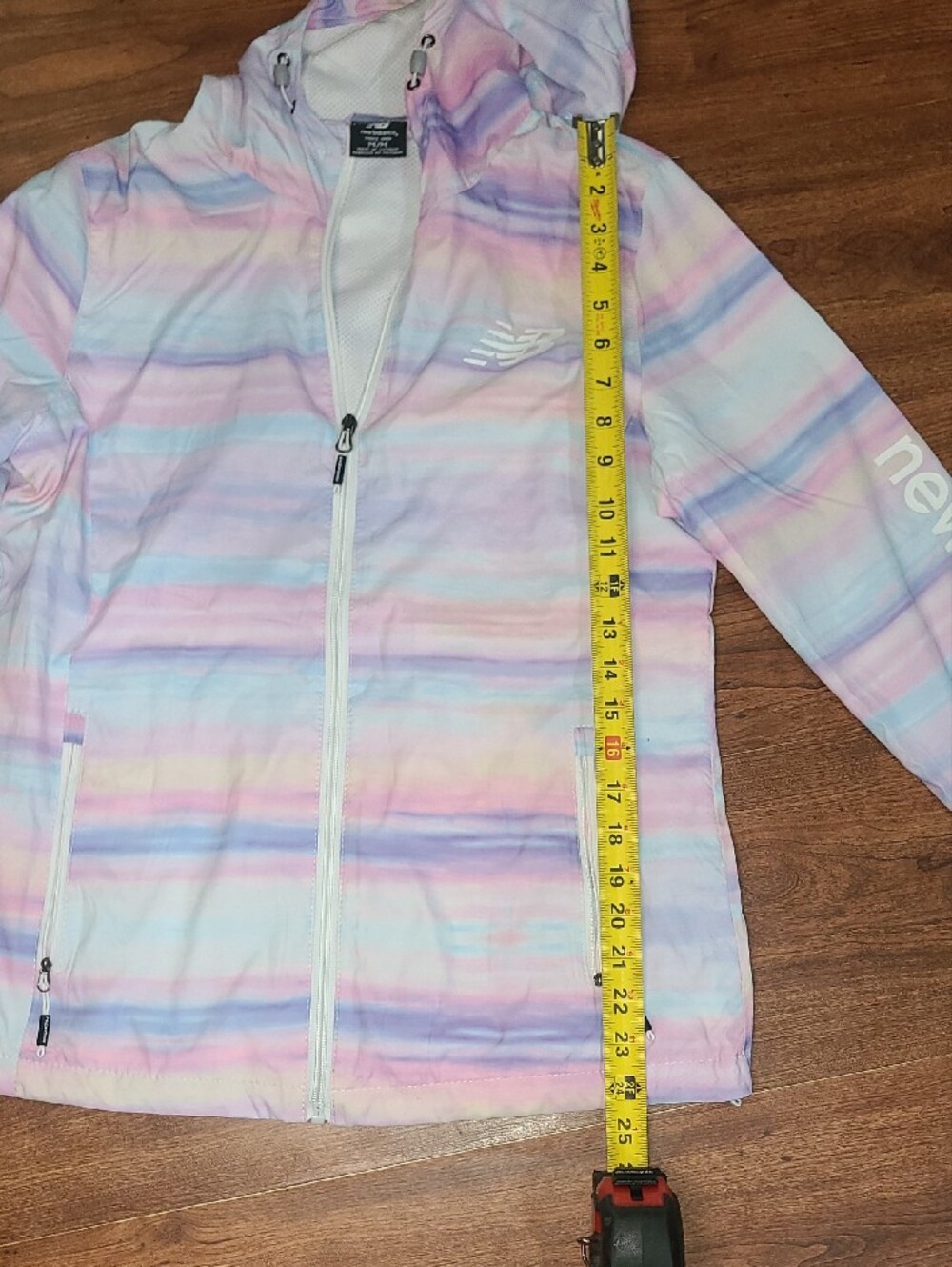 New Balance Womens Pastel Multi-Stripe Hooded Raincoat Size M - Picture 8 of 16